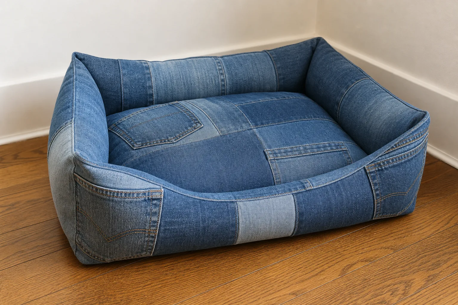 Alte Jeans als Stoff fuer ein Upcycling Hundebett verwenden
